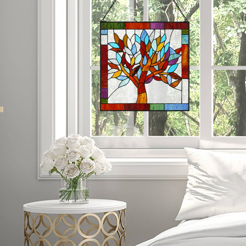 18"H Marely Multicolor Mystical Tree Window Panel River of Goods