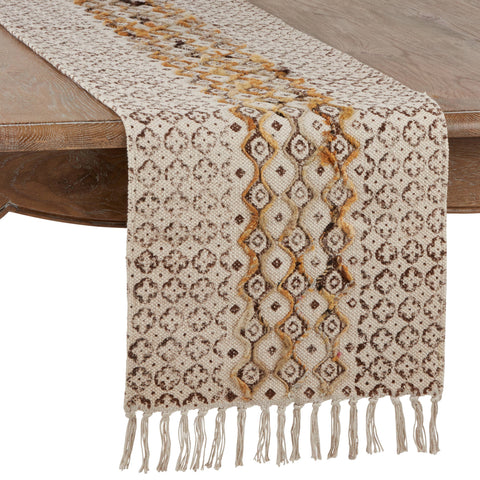 Embroidered Block Print Runner: Natural / 16"x72" Saro Lifestyle
