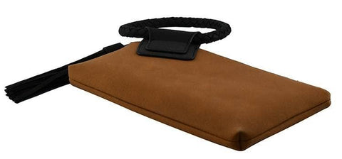 BP204SU Faux Suede Cuff Handle Tassel Wristlet/Clutch: Beige Tan MiMi Wholesale