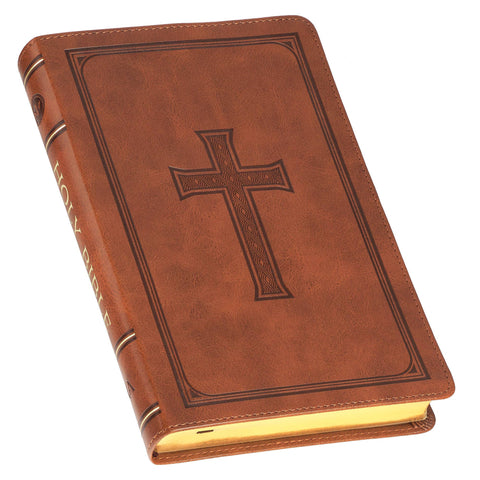 KJV Bible Deluxe Gift Faux Leather, Tan Cross Christian Art Gifts