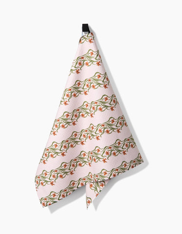 Floral Fall Stripe Tea Towel Geometry