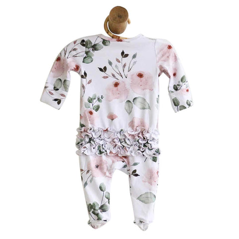 Millie's Dusty Rose Floral Zipper Ruffle Footie: 3-6 months Caden Lane