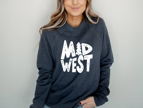 Midwest Pine Crewneck, Fleece Crewneck, Midwest Sweatshirt: Maroon / Large Autumn Rose Co.