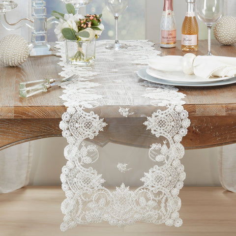 Floral Net Lace Table Runner: Ivory / 15"x72" Saro Lifestyle