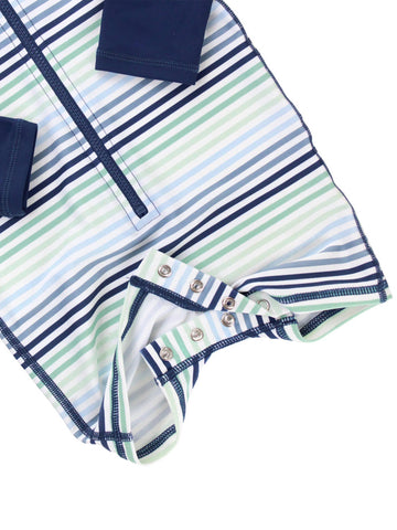 Baby Boys Coastal Stripes Long Sleeve One Piece Rash Guard Swimsuit
: Navy / 3-6m RuffleButts + RuggedButts
