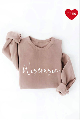 WISCONSIN Plus Graphic Sweatshirt: TAN / 3X OAT COLLECTIVE