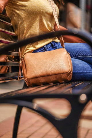 EJ60197 Mila 3 Compartment Crossbody Bag With Guitar Strap: Brown MiMi Wholesale