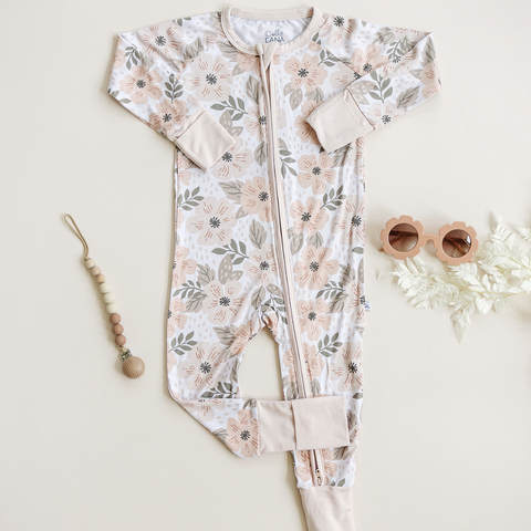 Convertible Romper - Neutral Floral: 6-9 months Dolly Lana