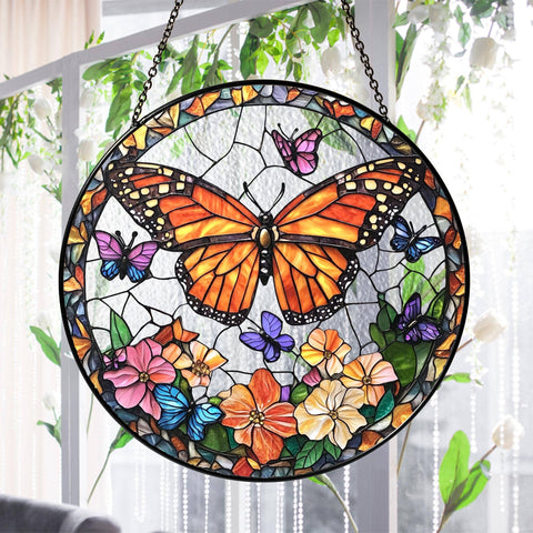 Butterflies Flowers Suncatcher, Butterfly Window Hanging: 6in NVC Ecommerce LLC
