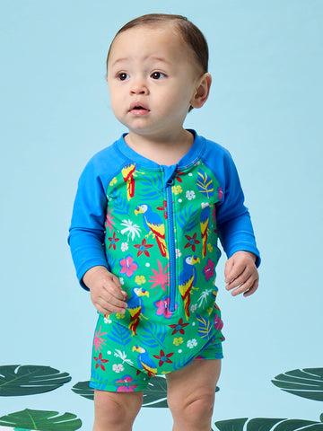 Baby Boys Parrot Palms Long Sleeve One Piece Rash Guard Swimsuit
: Green / 3-6m RuffleButts + RuggedButts
