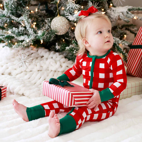 Christmas Bamboo Convertible Zip Rompers: Bow What Fun / 12-18 months Caden Lane