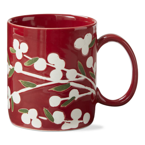 Sprig White Berries Red Ceramic Coffee Mug: White / Stoneware tag