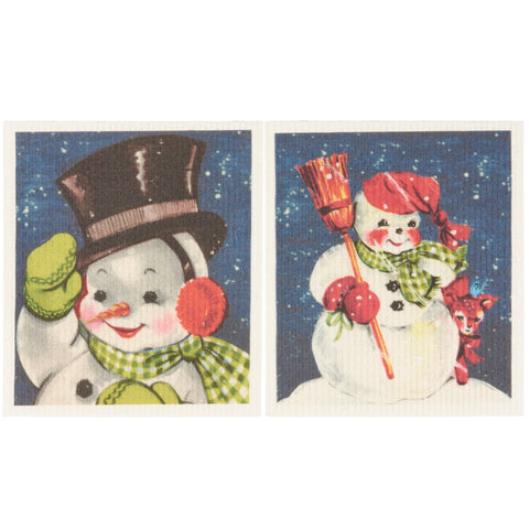 Retro Snowmen Swedish Dishcloth Set Primitives by Kathy