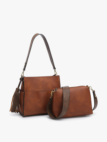 M1867 Lyla 2-in-1 Bucket Bag w/ Guitar Strap: Camel/Coffee Jen & Co.