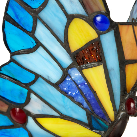 9"H Kiara Blue Butterfly Stained Glass Accent Lamp River of Goods