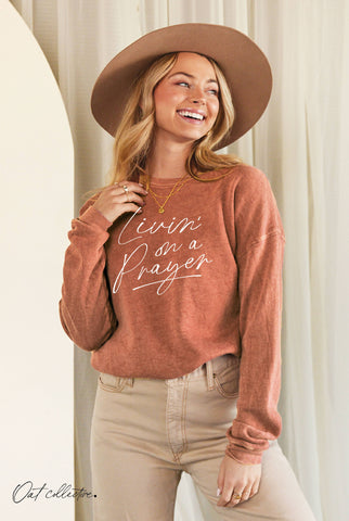 LIVIN' ON A PRAYER   Mineral Graphic Sweatshirt  : BEACH SAND / XL OAT COLLECTIVE
