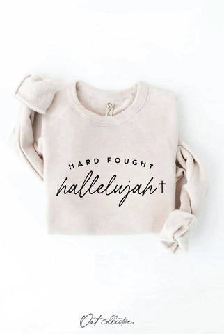 HARD FOUGHT HALLELUJAH Graphic Sweatshirt : VINTAGE WHITE LONG SLEEVE / M OAT COLLECTIVE