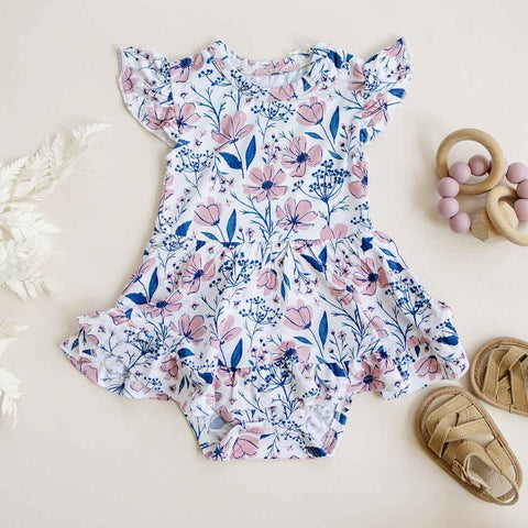 Bodysuit Twirl Dress | Blue Floral: 3-6M Dolly Lana