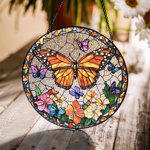 Butterflies Flowers Suncatcher, Butterfly Window Hanging: 6in NVC Ecommerce LLC