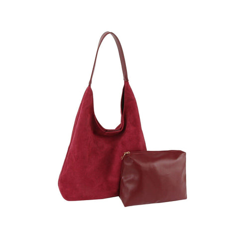 LWB026 Faux Suede 2 in 1 Hobo Bag: Wine MiMi Wholesale