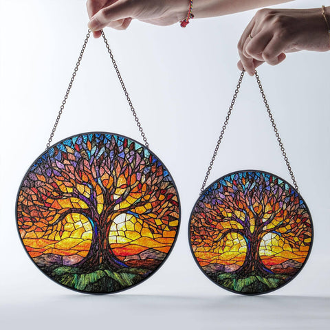 Tree of Life Stained Glass Suncatcher, Autumn Fall Decor : 7.8in NVC Ecommerce LLC