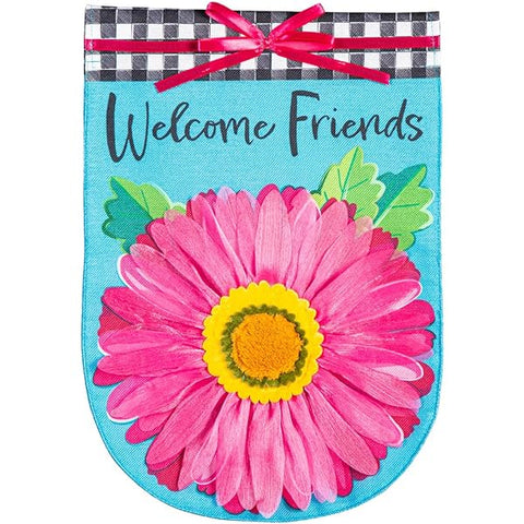 Welcome Friends Daisy Burlap Garden Flag Evergreen Enterprises