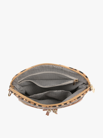 M1785 Tara Double Zip Crossbody Bag/Wristlet: Leopard-Mustard Jen & Co.