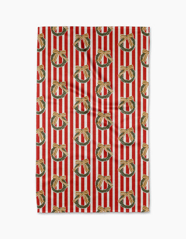 Red Wreaths Tea Towel Geometry