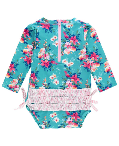 Baby Girls Fancy Me Floral Long Sleeve One Piece Rash Guard Swimsuit with Signature Rear Ruffles
: Blue / 3-6m RuffleButts + RuggedButts