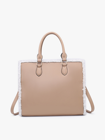 M2181 Bevin Sherpa Trim Tote: Tan/Brown Jen & Co.