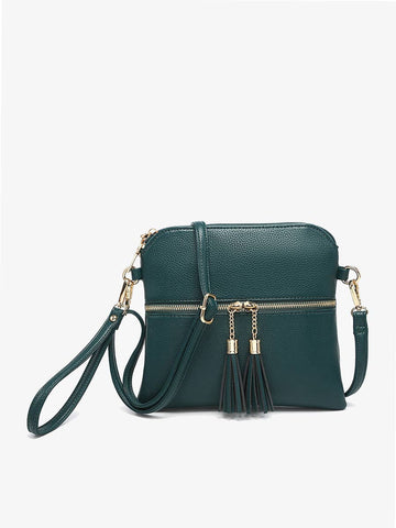 M1785 Tara Double Zip Crossbody Bag/Wristlet: Black/Brown Jen & Co.