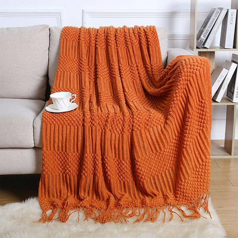 Waffle Stripe 50x60 Inch Throw Blanket: Terracotta Fennco Styles