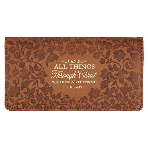 Checkbook Wallet Brown All Things Phil. 4:13 Christian Art Gifts