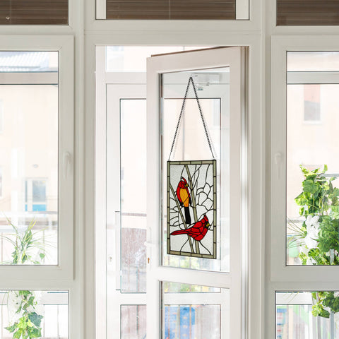 18.5"H Annabelle Red Cardinal Stained Glass Window Panel River of Goods