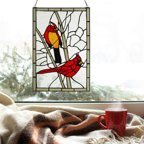 18.5"H Annabelle Red Cardinal Stained Glass Window Panel River of Goods