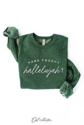 HARD FOUGHT HALLELUJAH Graphic Sweatshirt : VINTAGE WHITE LONG SLEEVE / S OAT COLLECTIVE