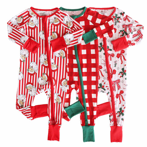 Christmas Bamboo Convertible Zip Rompers: Bow What Fun / 12-18 months Caden Lane