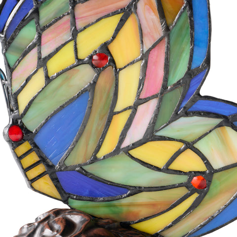9.5"H Luella Red Butterfly Wings Stained Glass Accent Lamp River of Goods