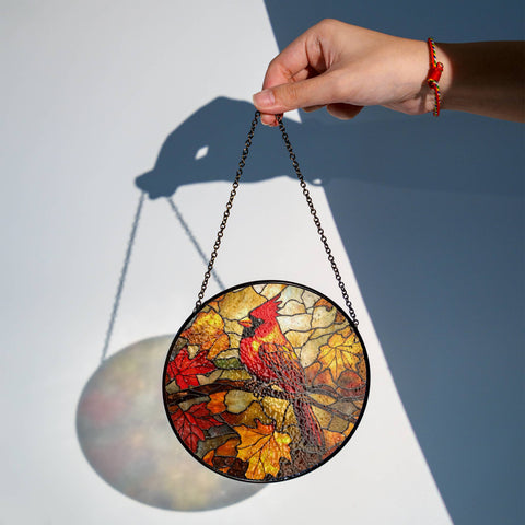 Stained Glass Fall Cardinal Bird Suncatcher, Bird Lover : Cir6in NVC Ecommerce LLC
