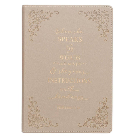 Journal Classic Taupe When She Speaks Prov. 31:26 Christian Art Gifts