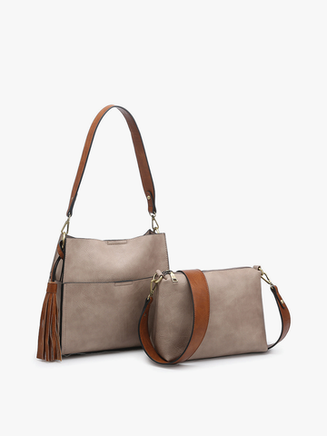 M1867 Lyla 2-in-1 Bucket Bag w/ Guitar Strap: Camel/Coffee Jen & Co.