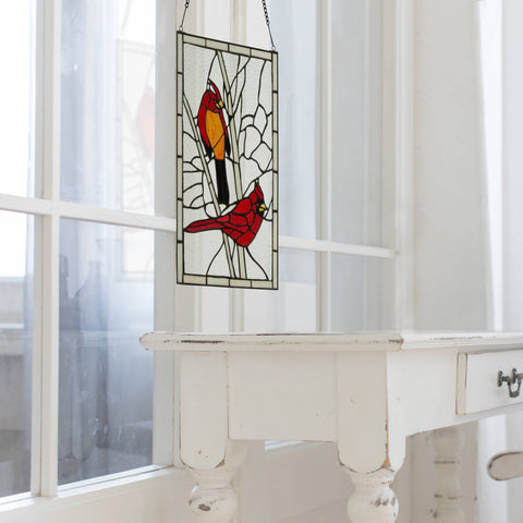 18.5"H Annabelle Red Cardinal Stained Glass Window Panel River of Goods