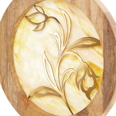 14"W Floral Decorative Stained Glass Stand Wood Frame: Yellow River of Goods