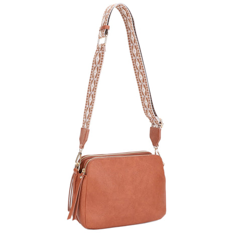 EJ60197 Mila 3 Compartment Crossbody Bag With Guitar Strap: Red MiMi Wholesale