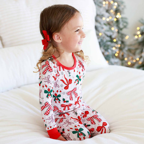 Bow What Fun Two Piece Pajama Set: 2T Caden Lane