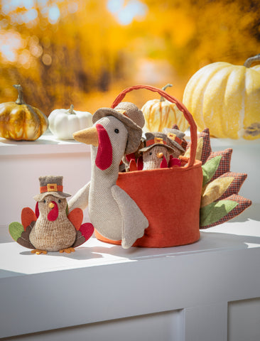 Fabric Turkey Bucket with Fabric Turkey Evergreen Enterprises