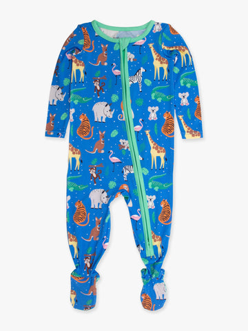 SoftSnooze™ Baby Bamboo Viscose Zoo Crew Footed One Piece Pajama
: Blue / 0-3m RuffleButts + RuggedButts