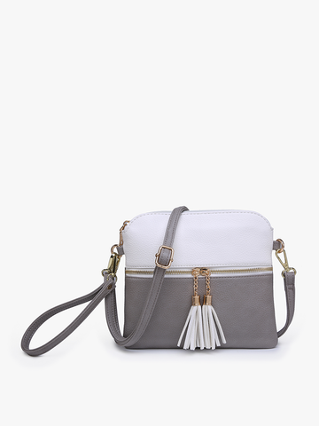 M1785 Tara Double Zip Crossbody Bag/Wristlet: Black/Brown Jen & Co.