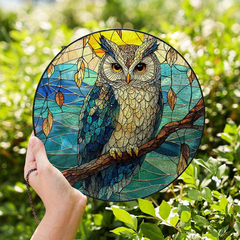 Owl Stained Glass Suncatcher, Bird Window Hanging, Owl Lover: 6in NVC Ecommerce LLC