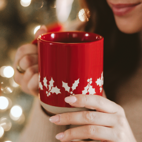 *NEW* Red Holly Stoneware Coffee Mug - Christmas Decor Sweet Water Decor
